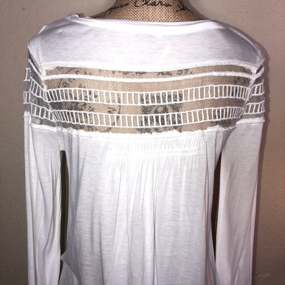 Free People White Mesh Insert Roxie Tee Embroidered Panels Size Small - Picture 7 of 14